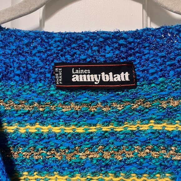 Laines Anny Blatt yarn made in France blue green cardigan sweater xs x-small - Picture 3 of 4